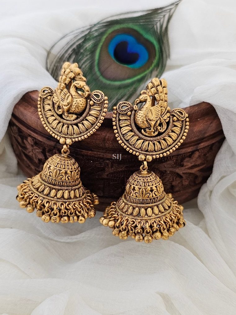 Matte Finish Peacock Design Jhumkas