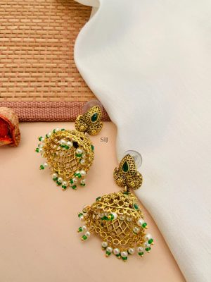 Matte Finish Pearl Drop Kundan Necklace With Jhumkas