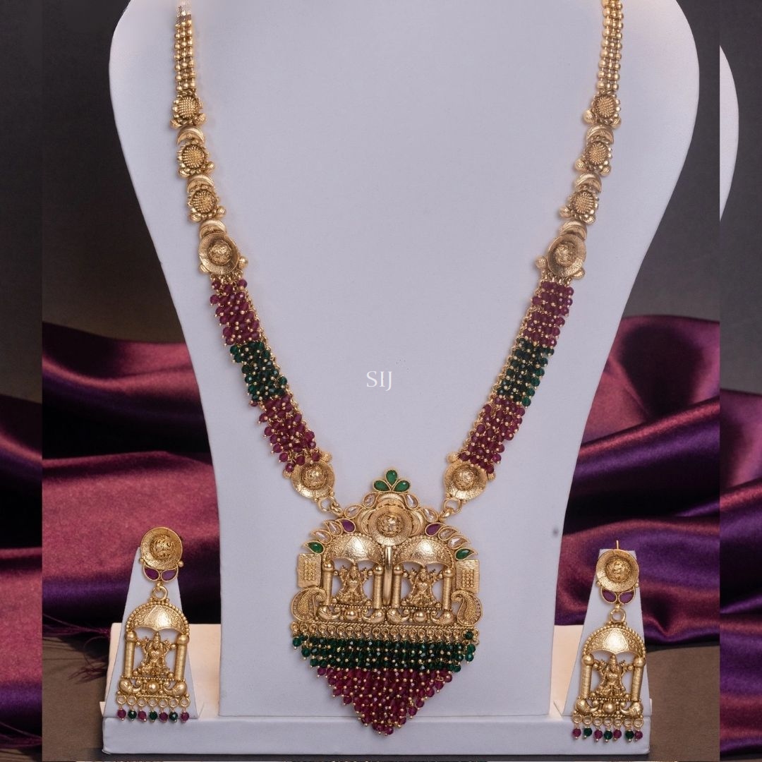 Matte Finish Red& Green Beads Double Lakshmi Haram