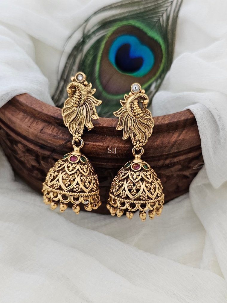 Multicolor Stone Peacock Design Jhumkas