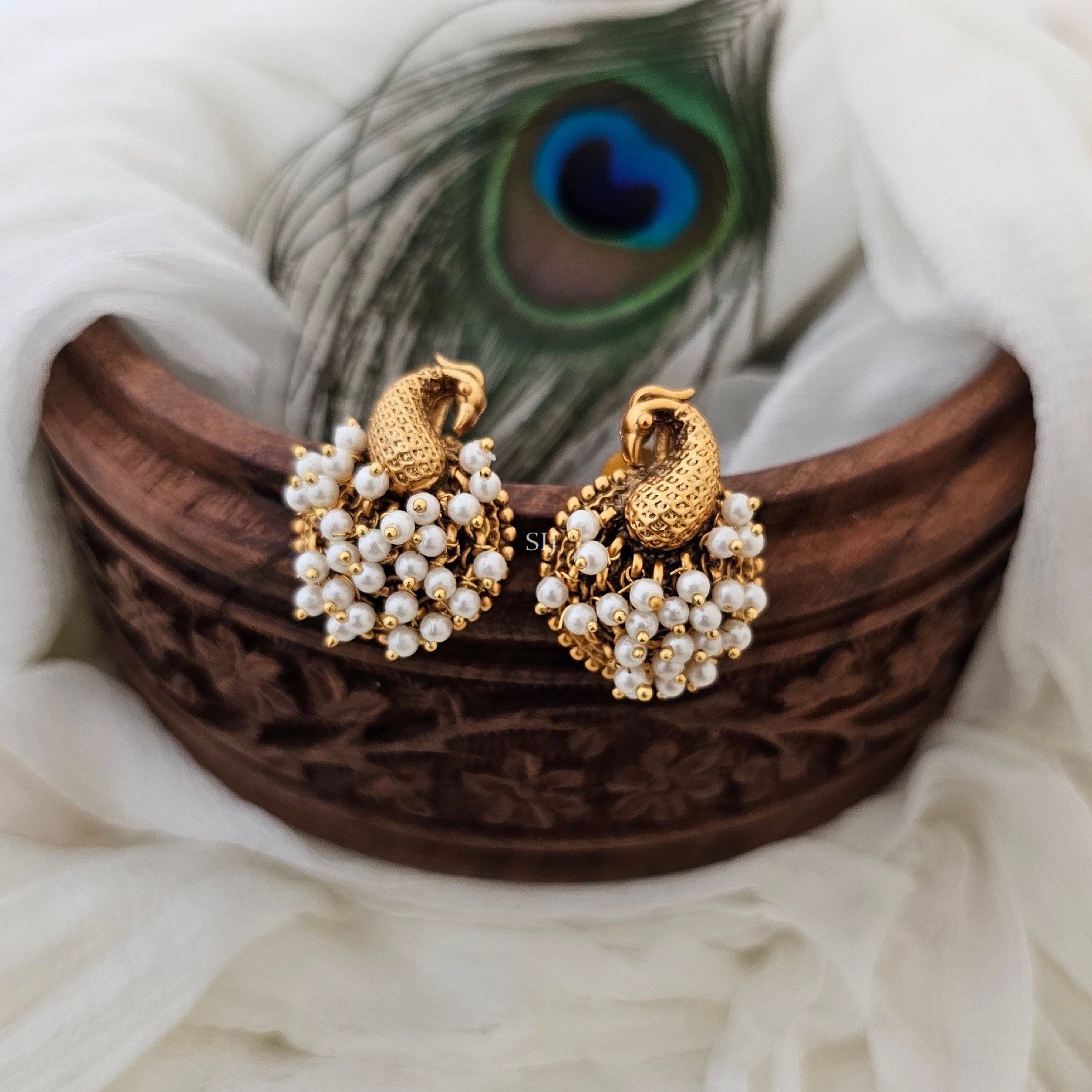 Peacock Design Pearl Ghungroo Earrings