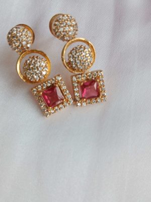 Ruby Stone Square And Round Shape AD Necklace