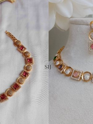 Ruby Stone Square and Round Shape AD Necklace