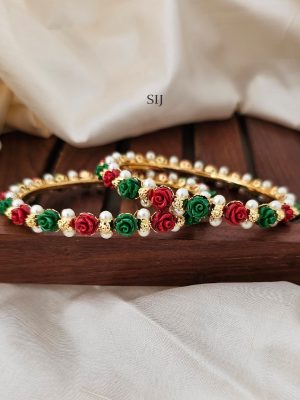 Artificial Red and Green Flower Bangles