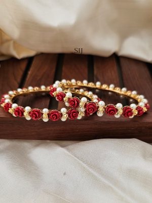 Imitation Red Rose Flower Design Bangles