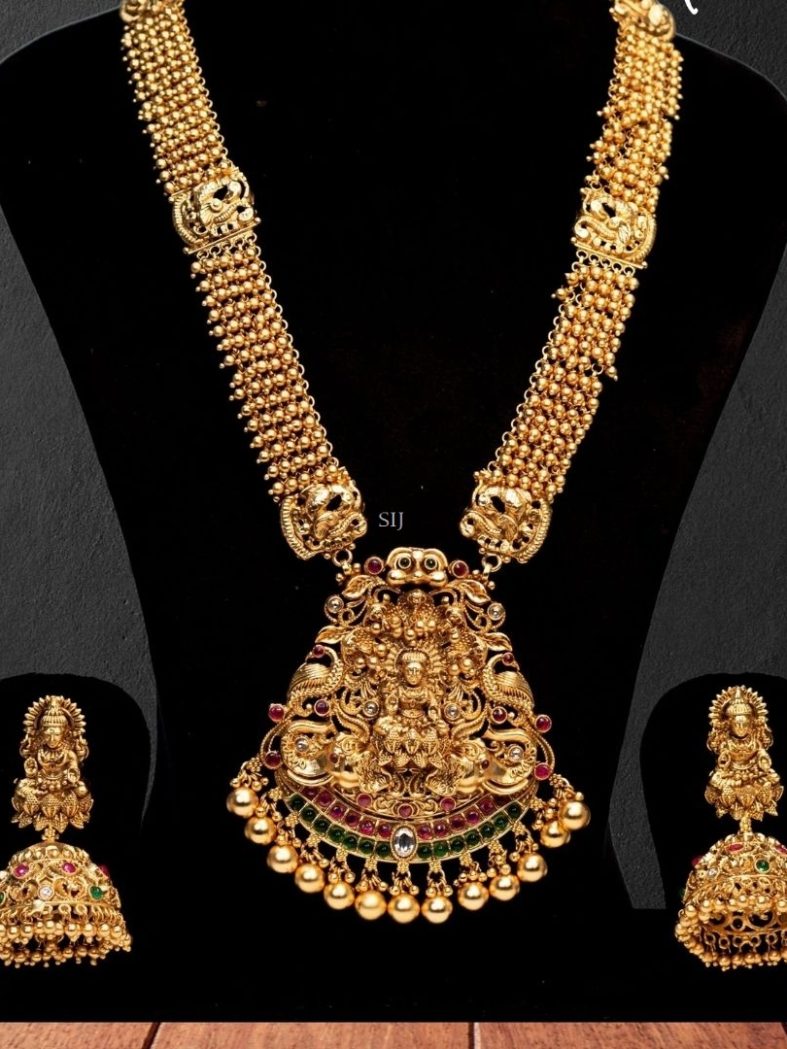 Traditional Gold Plated Balls Peacock Lakshmi Haram