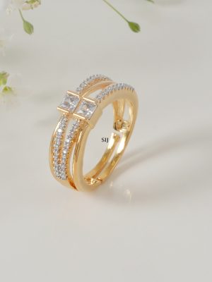 Two Layer Gold Finish CZ Finger Ring