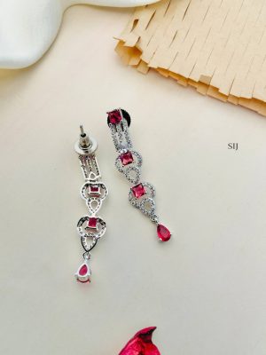 Artificial Silver Plated Red And White AD Stone Necklace Set