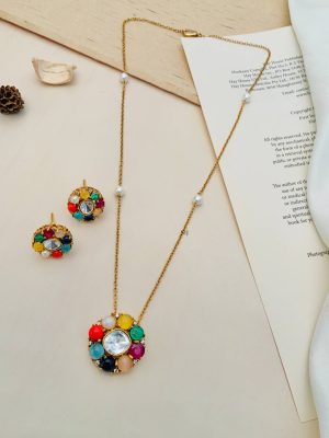 Gold Plated Navaratna Stones Pendant Chain