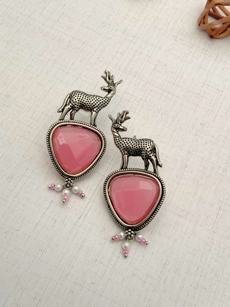 Deer Earrings with Baby Pink Stones