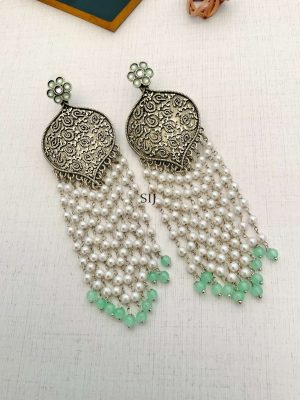 German Silver Long Earrings With Pearl Hangings