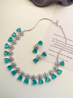 Silver Plated Blue AD Stones Necklace With Earrings