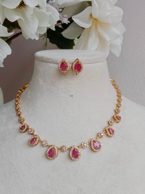 Imitation Ruby and AD Stones Necklace