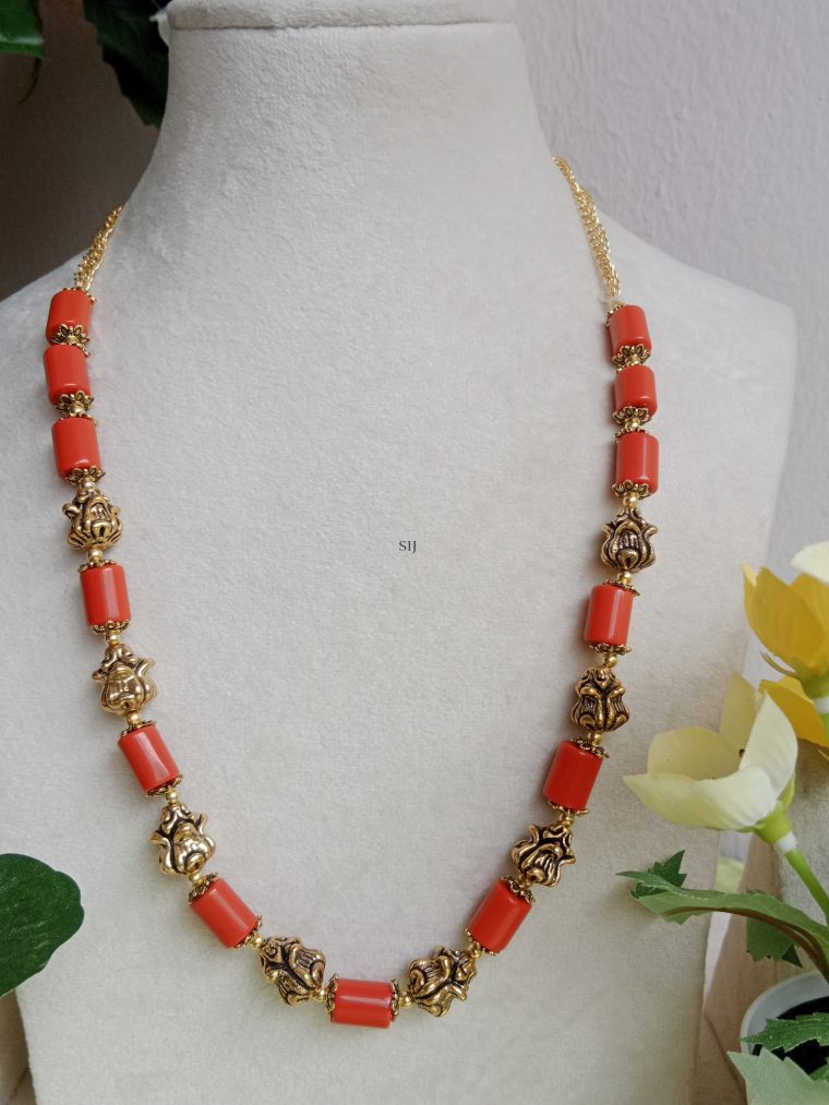 Cylindrical Coral and Antique Beads Chain