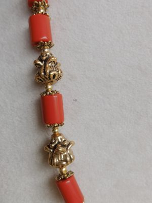 Cylindrical Coral and Antique Beads Chain