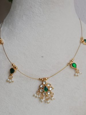 Gold Plated Jadau Kundan Pendant Necklace with Pearls