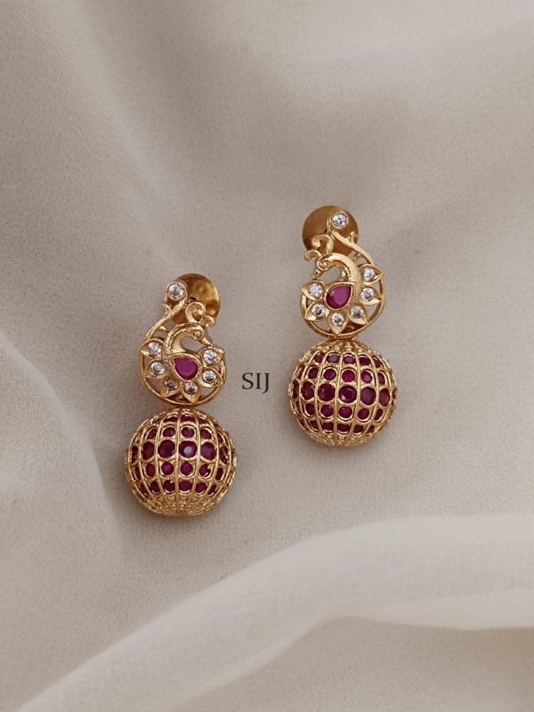 Imitation Ruby And White Beads Earrings