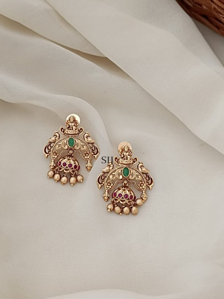 Temple Design Jhumkas with Lakshmi