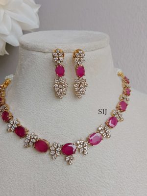 Imitation Ruby And White Stones Necklace SEt