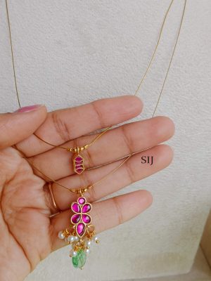 Gold Plated 2 Layer Jadau Pendant Chain