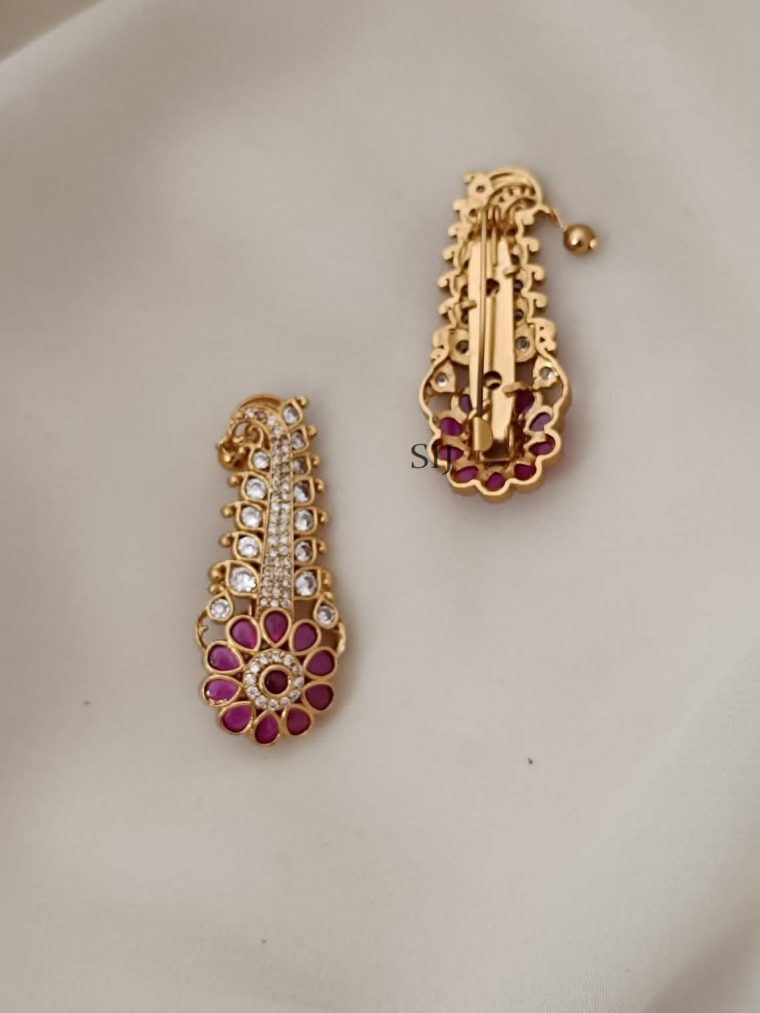 Gold Plated Mughal Style Ruby Saree Pin