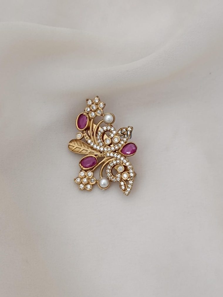 Ruby and White Stones Butterfly Saree Pin