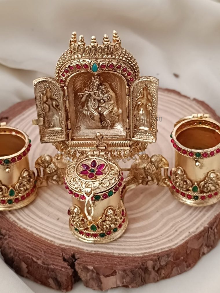 Gold Plated Radha Krishna Kumkum Box