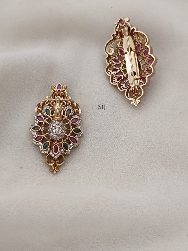 Traditional Peacock Multi Stones Saree Pin