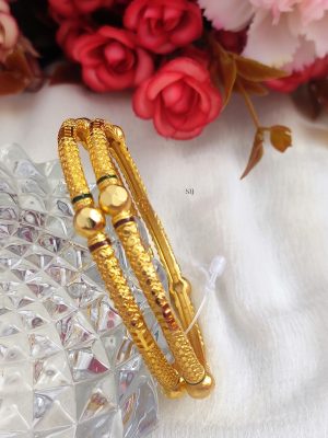 Gold Finish Round Design Balls Bangles