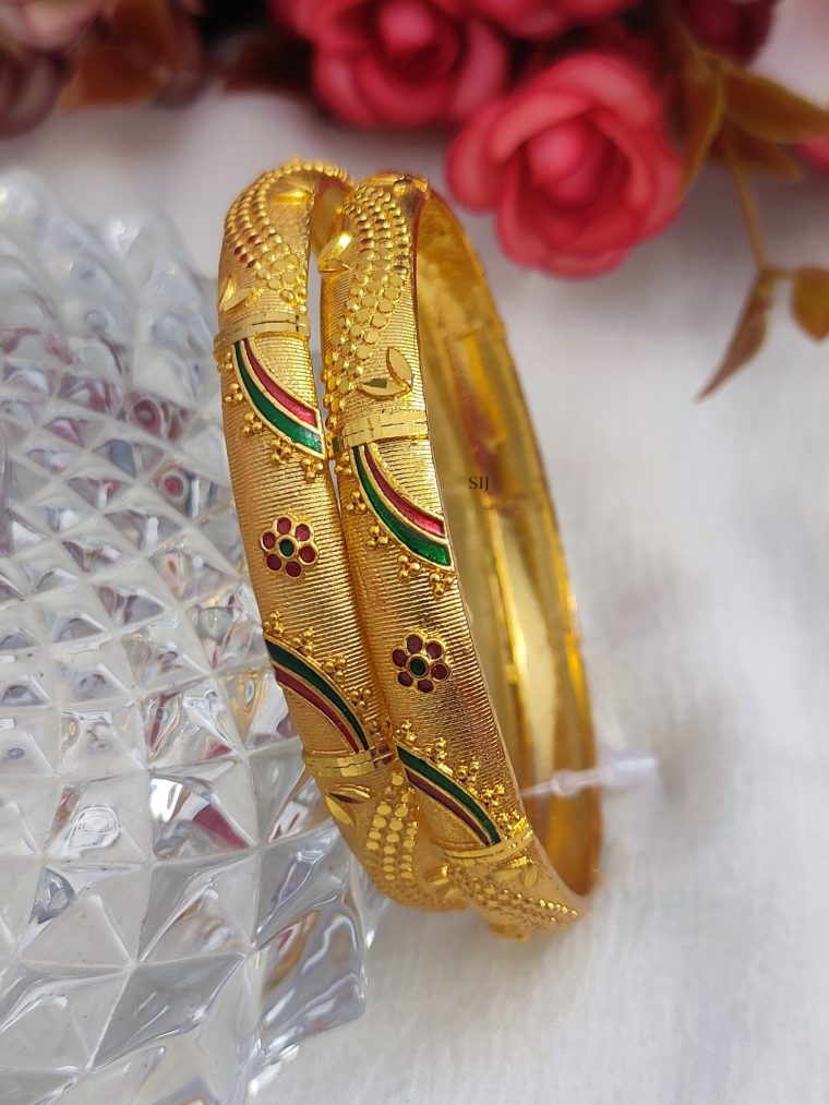 Imitation Bangles with Green and Red Enamel