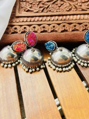 Silver Jhumkas with Oval Tops