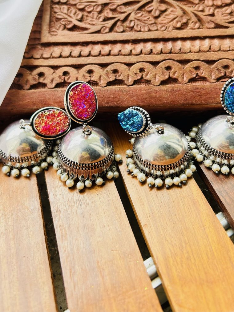 Silver Jhumkas with Oval Tops