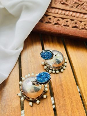 Silver Jhumkas with Oval Tops