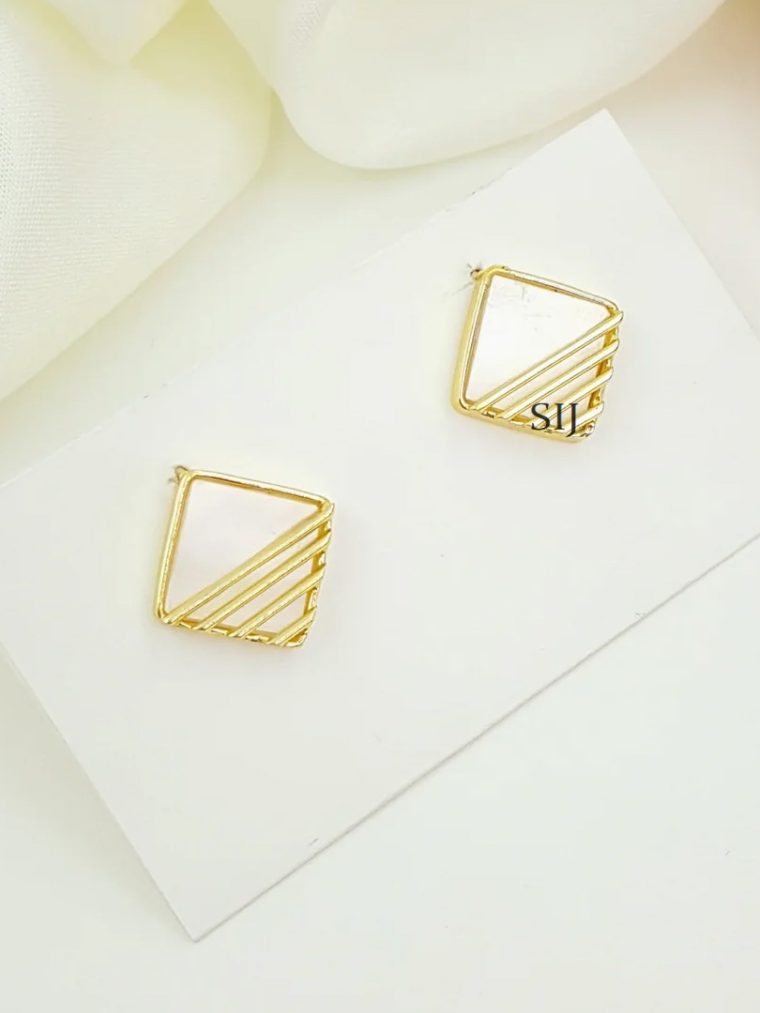 Gold Plated Square Shaped Simple Ear Studs