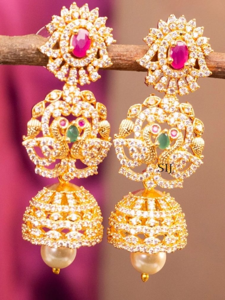 Three Layer White AD Stone Jhumkas