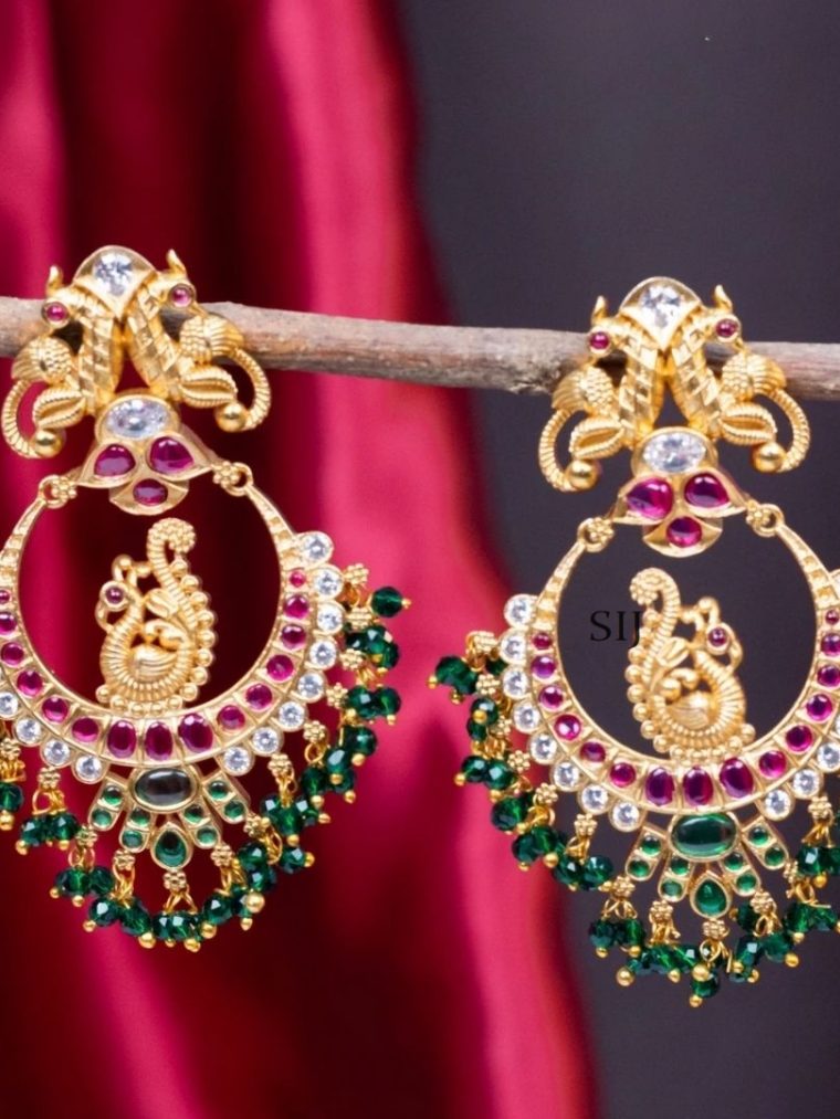 Peacock Center Green Crystal Chandbali Earrings