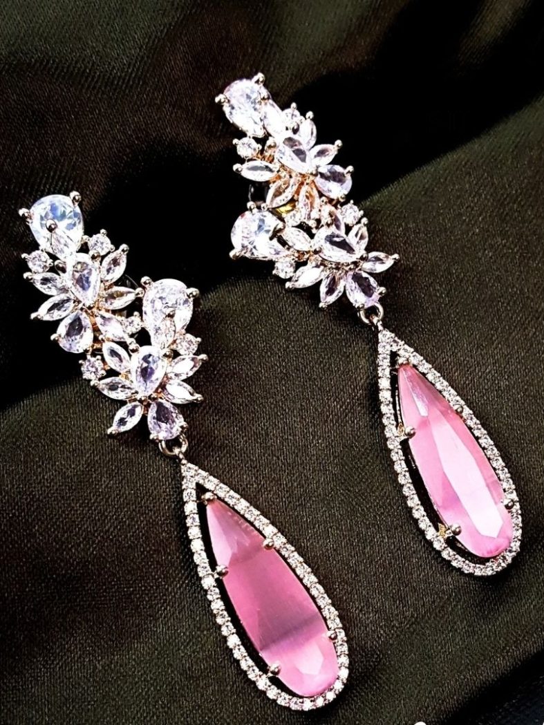 Pink Moissanite AD Stones Earrings