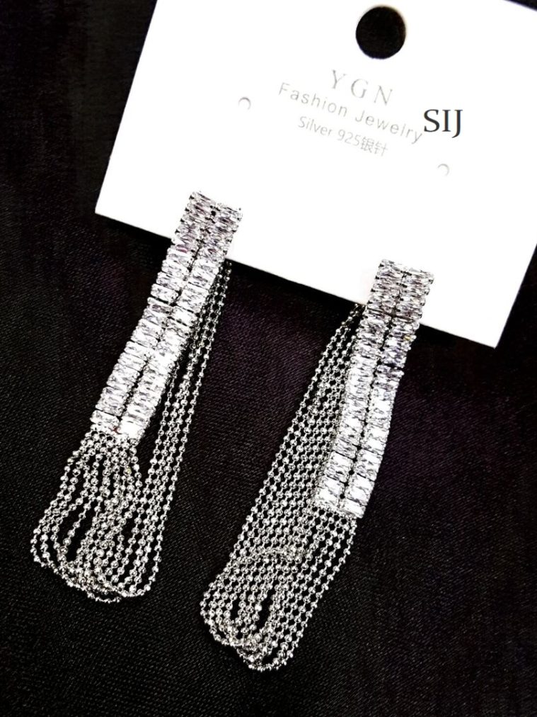 Artificial Earrings Folded Silver AD Danglers