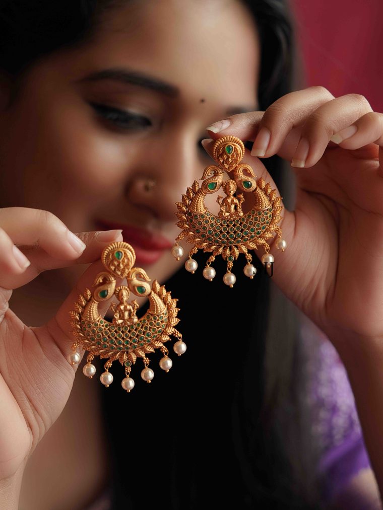 Antique Emerald Lakshmi Chandbaali Earrings