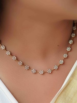 Imitation White Stone Floral Design Necklace