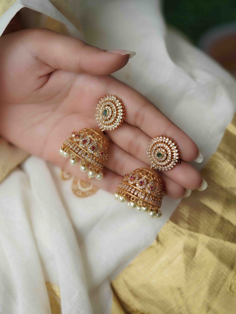 Imitation White Stones Chakra Jhumkas