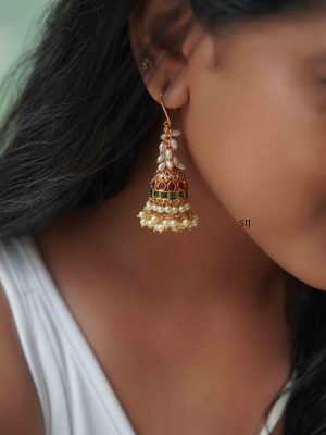 Imitation Rice Pearl Hook Drop Jhumkas