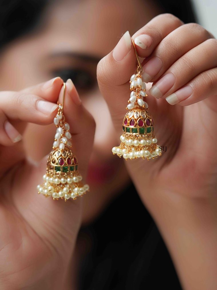 Imitation Rice Pearl Hook Drop Jhumkas