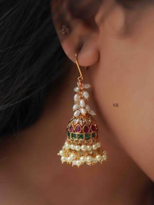 Imitation Rice Pearl Hook Drop Jhumkas