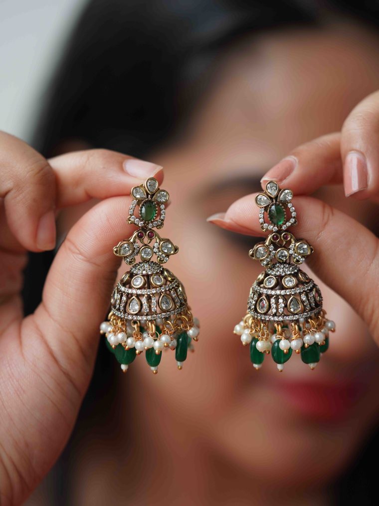 Artificial Victorian Emerald Jhumkas