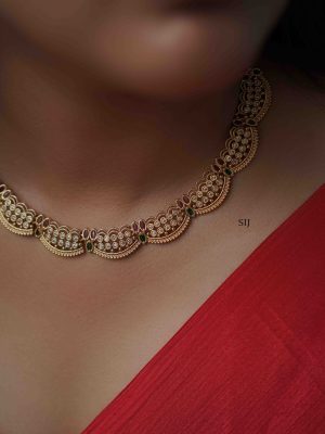 Artificial Half Moon White Stone Necklace With Jhumkas