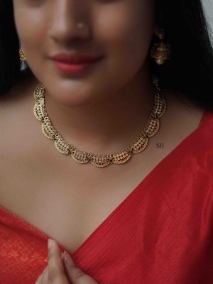 Artificial Half Moon White Stone Necklace With Jhumkas