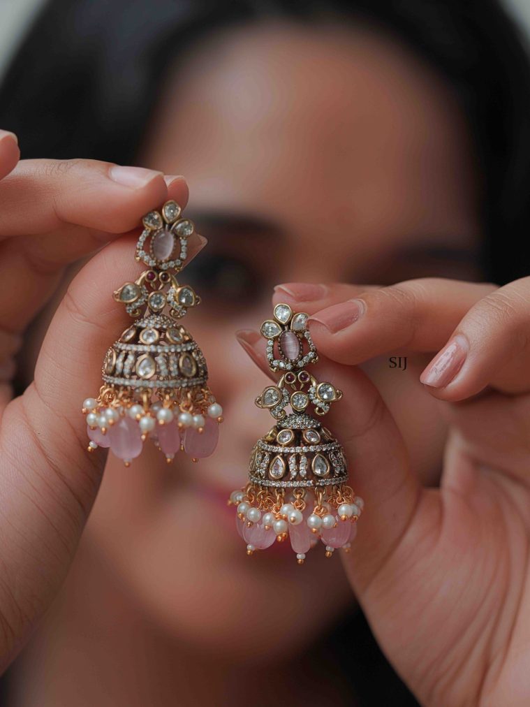 Imitation Pastel And White Stones Jhumkas