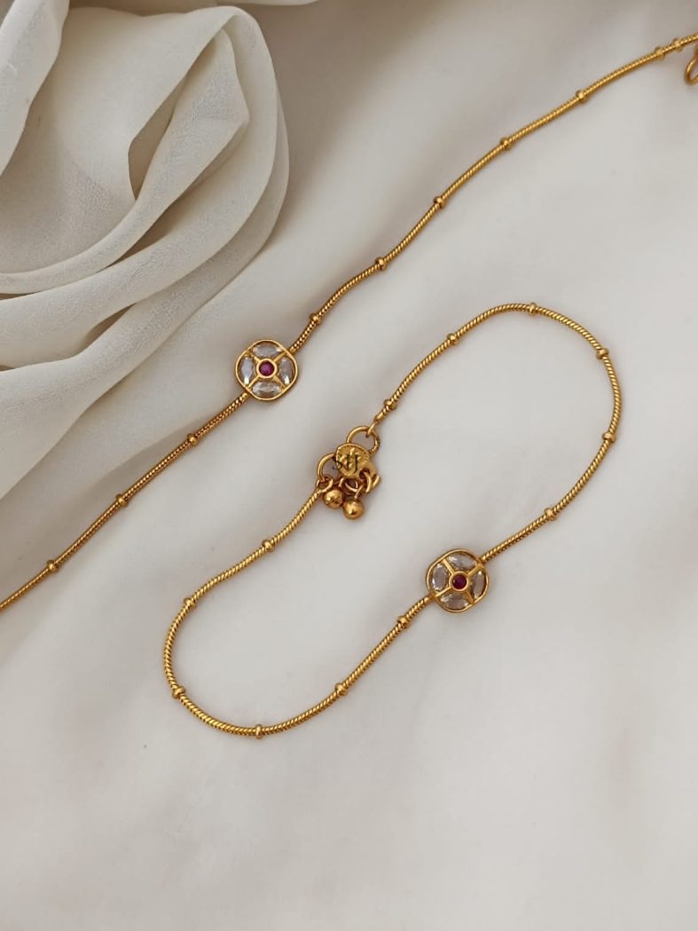 White and Ruby Jadau Kundan Anklets