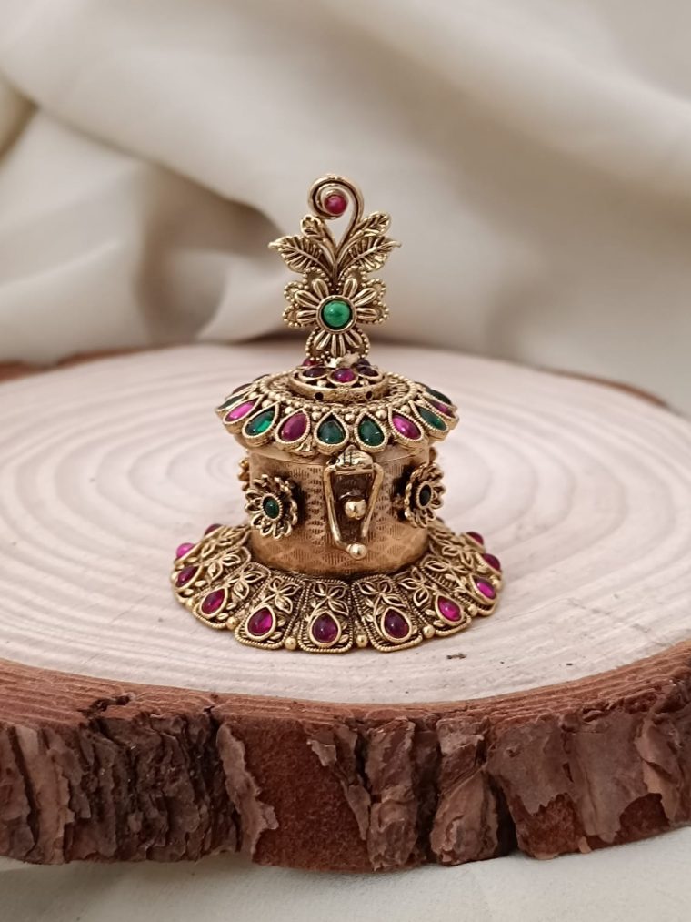 Flower Design Green &Pink Stone Kumkum Box